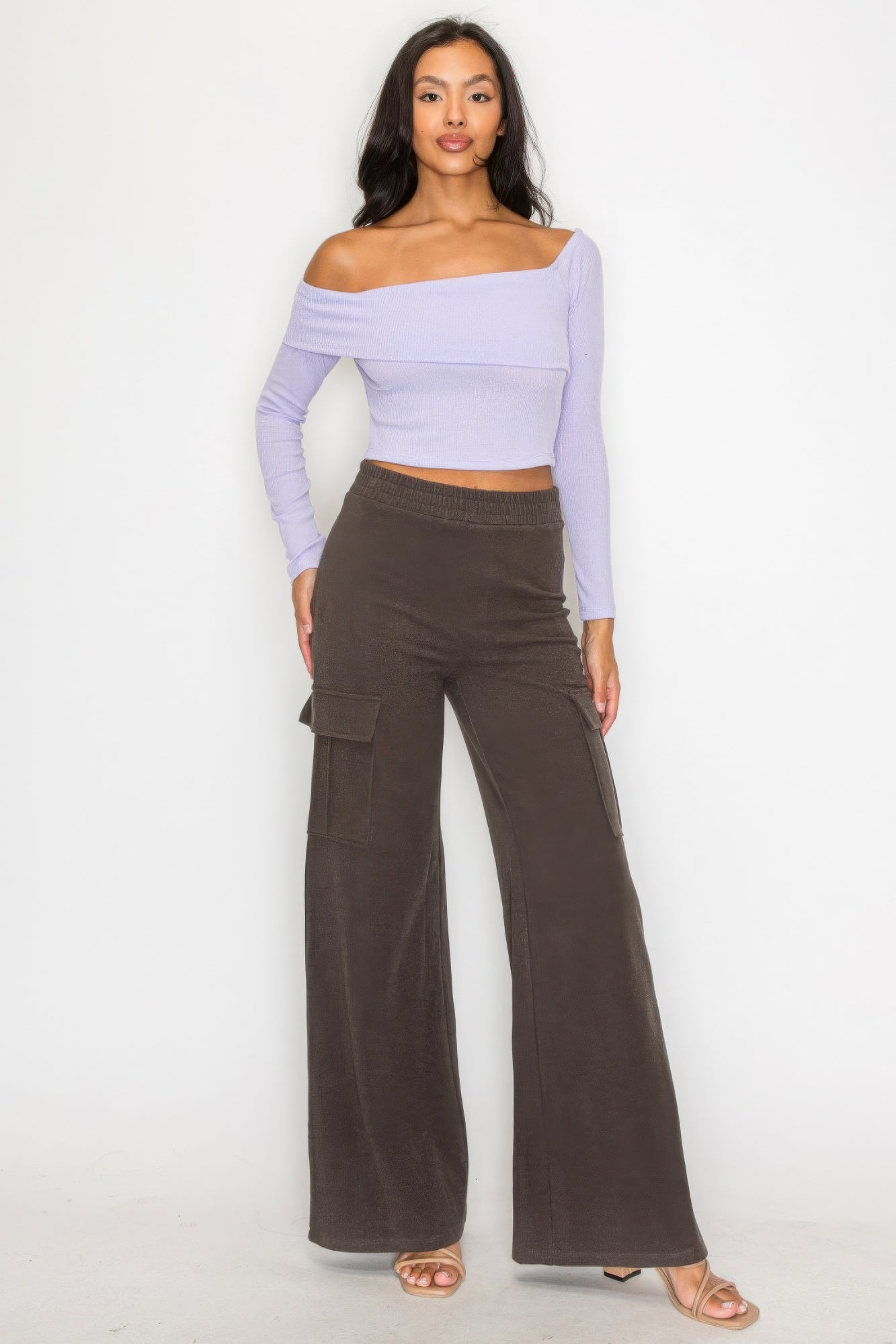 Crop top with Bardot neckline