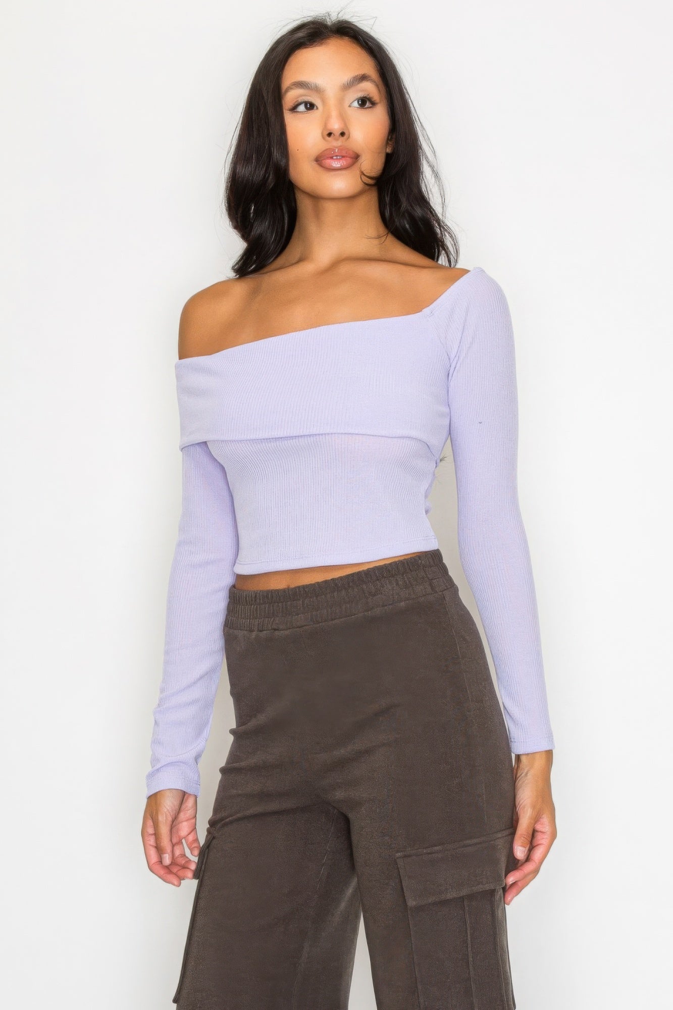 Crop top with Bardot neckline