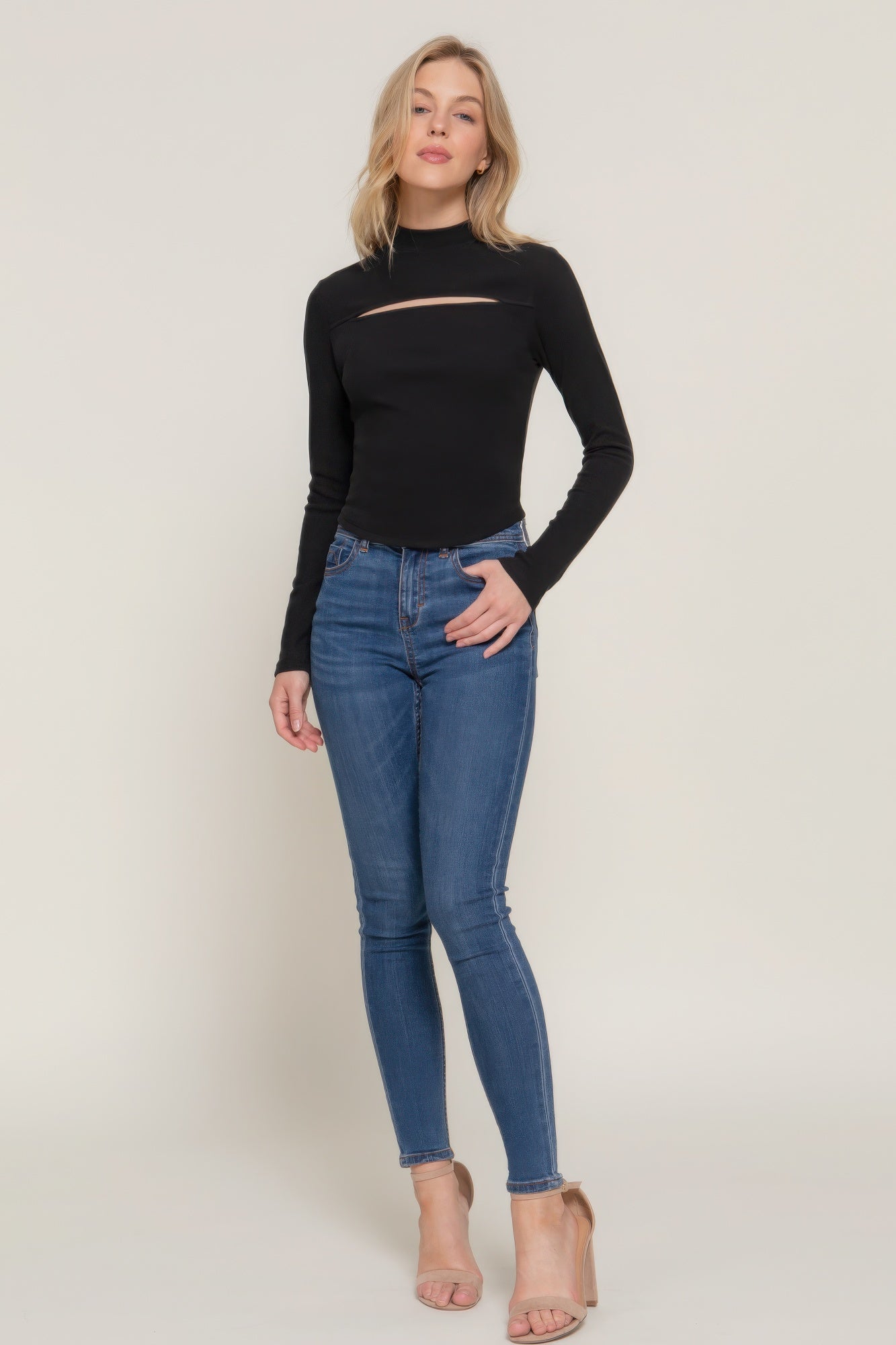 Mock neck rib knit top