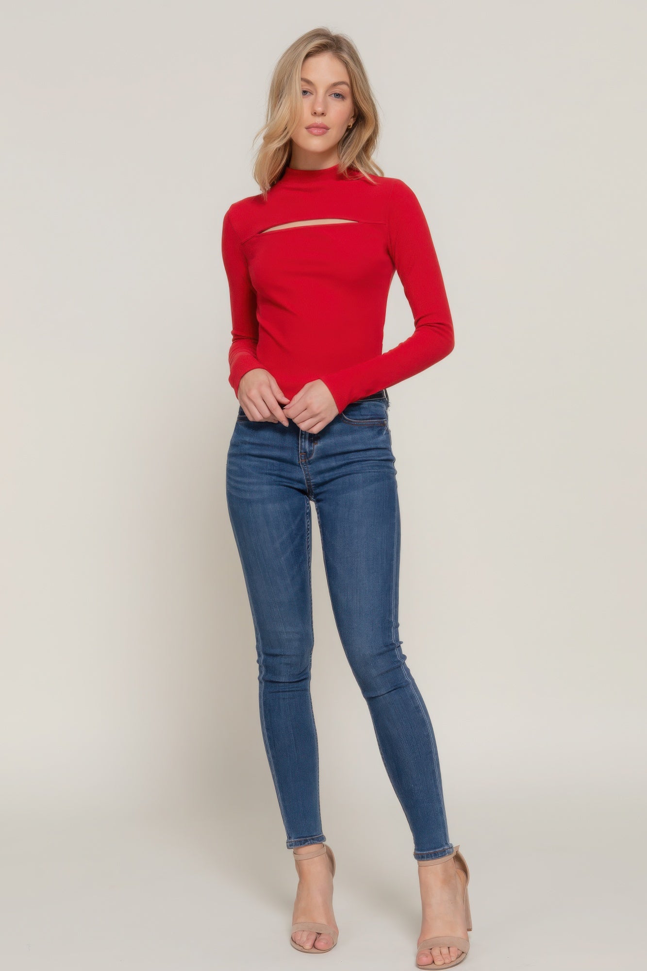 Mock neck rib knit top