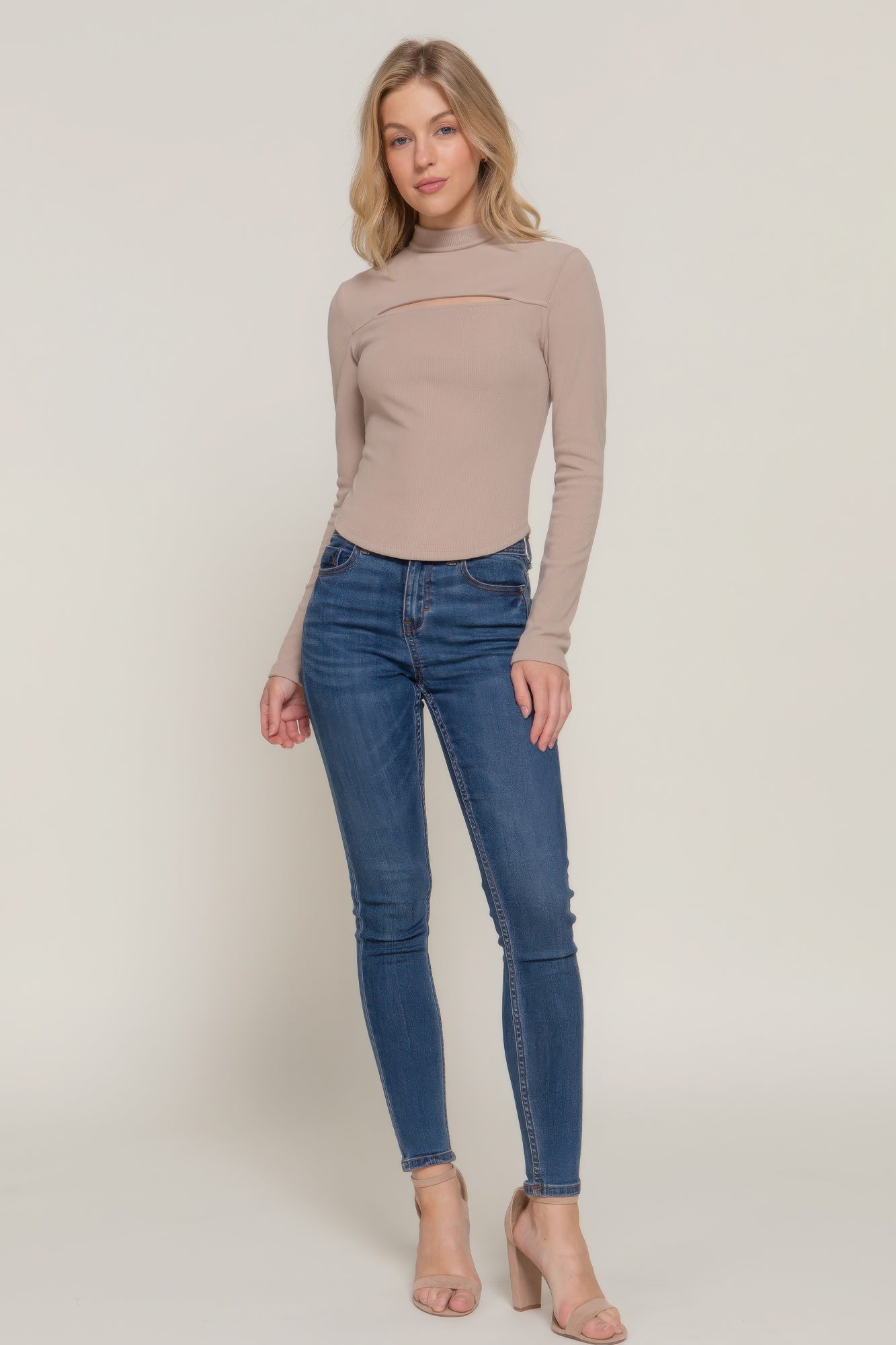 Mock neck rib knit top