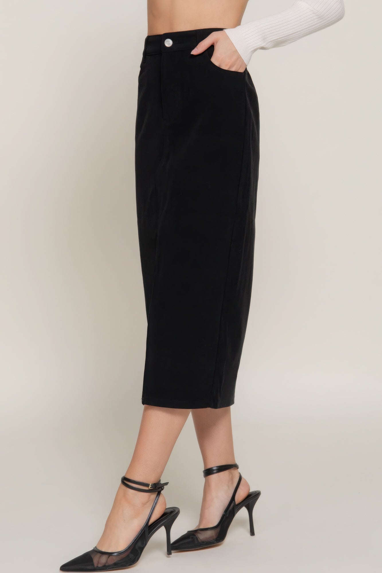 Front Open Slit Corduroy Midi Skirt