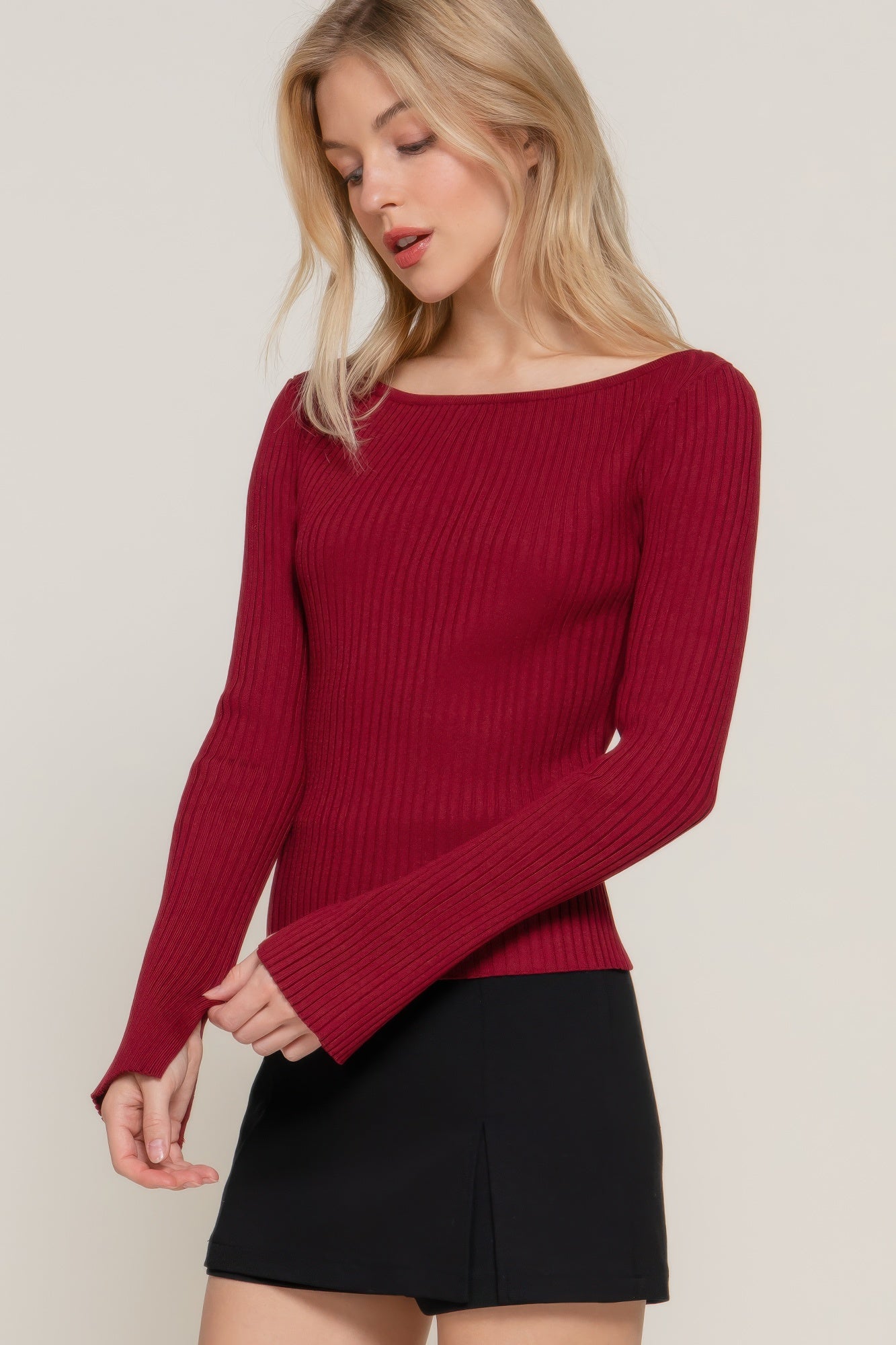 Long Sleeve Boat Neck Sweater