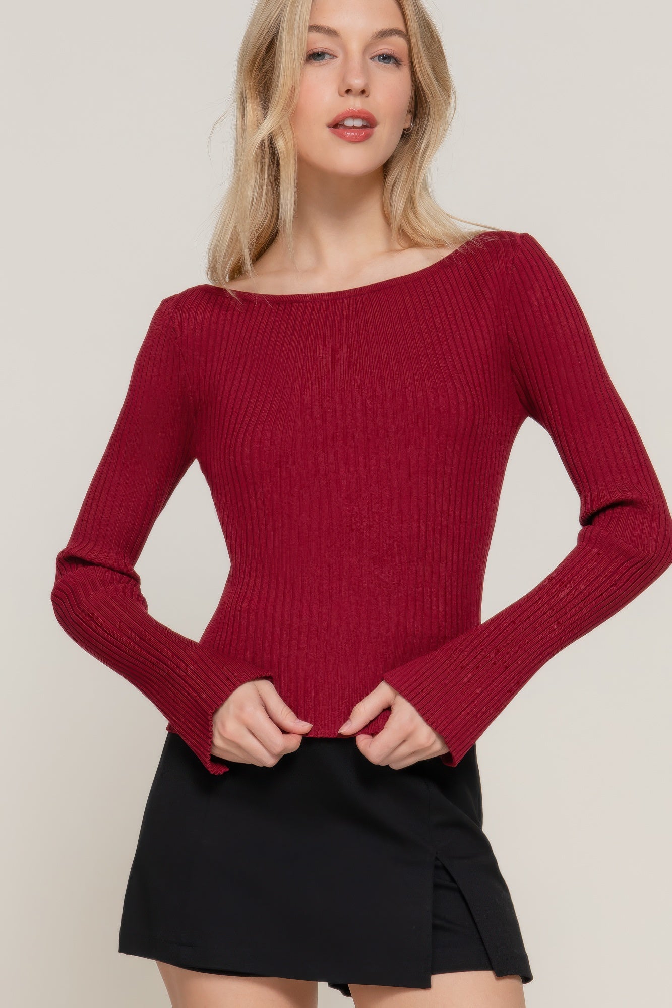 Long Sleeve Boat Neck Sweater