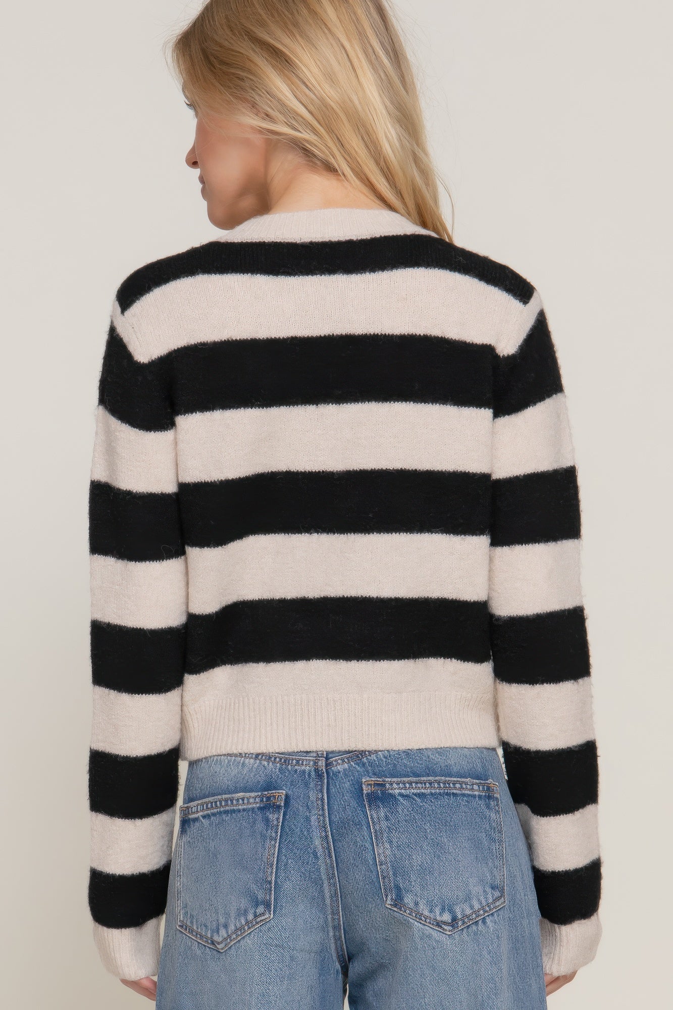 Long Slv Crew Neck Stripe Sweater