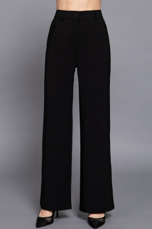 Back elastic straight woven long pants