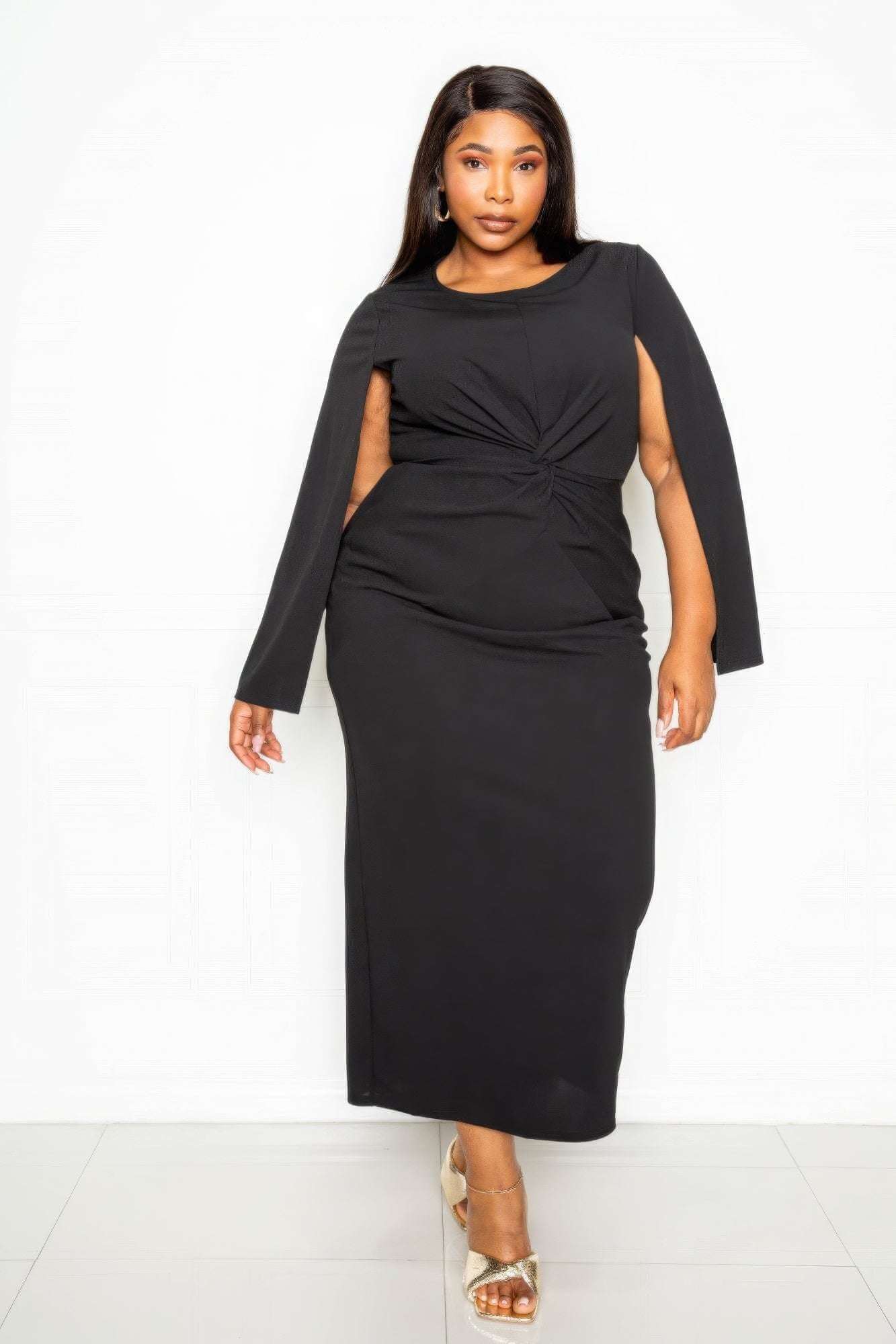 Cape Sleeve Dress With Knot Detail - The Diva Goddess