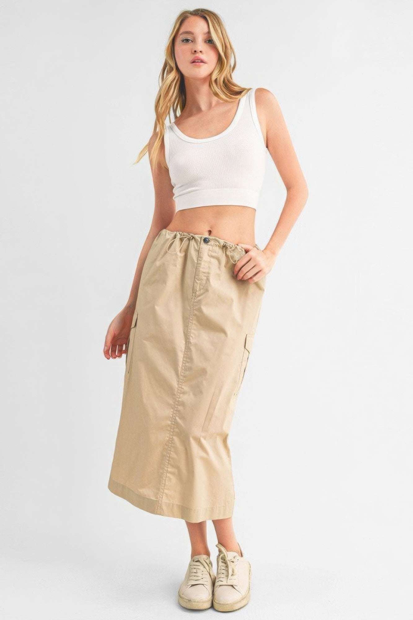 Cargo Skirt With Drawstring Midi Skirt - The Diva Goddess