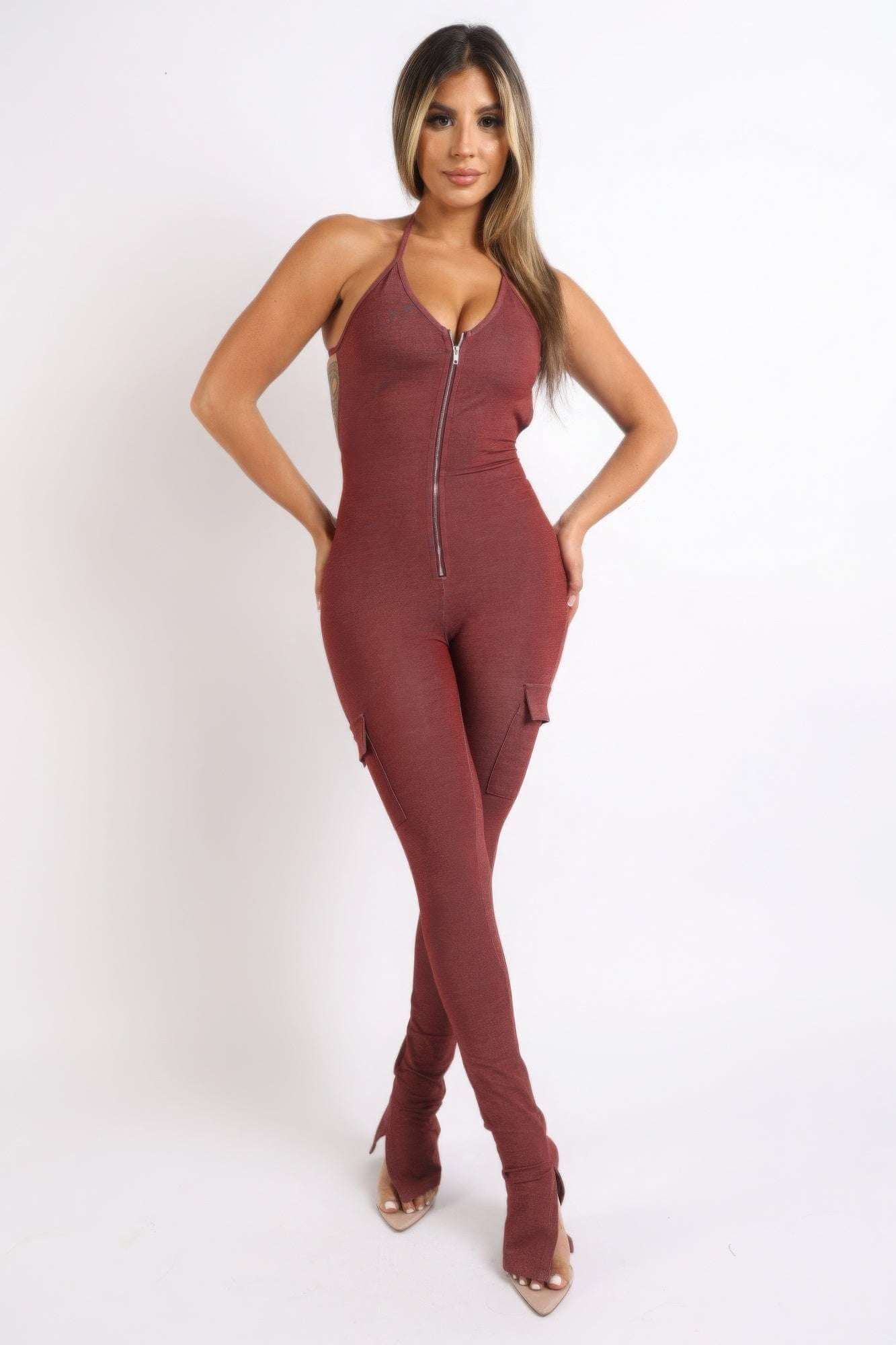 Cargo pocket halter jumpsuit - The Diva Goddess