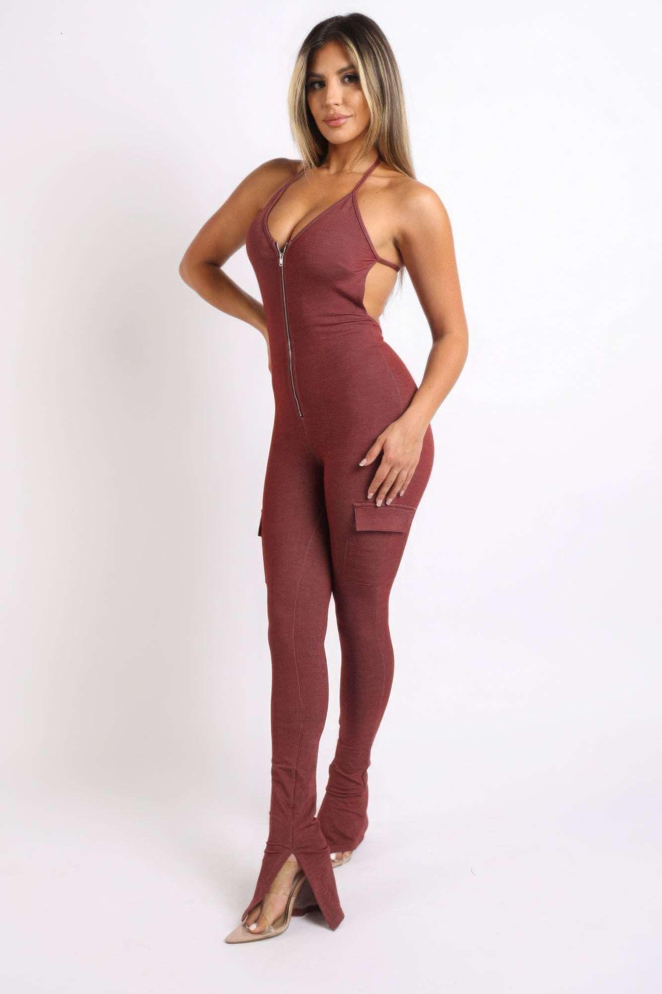 Cargo pocket halter jumpsuit - The Diva Goddess