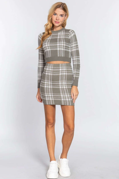 Check Jacquard Sweater Mini Skirt - The Diva Goddess