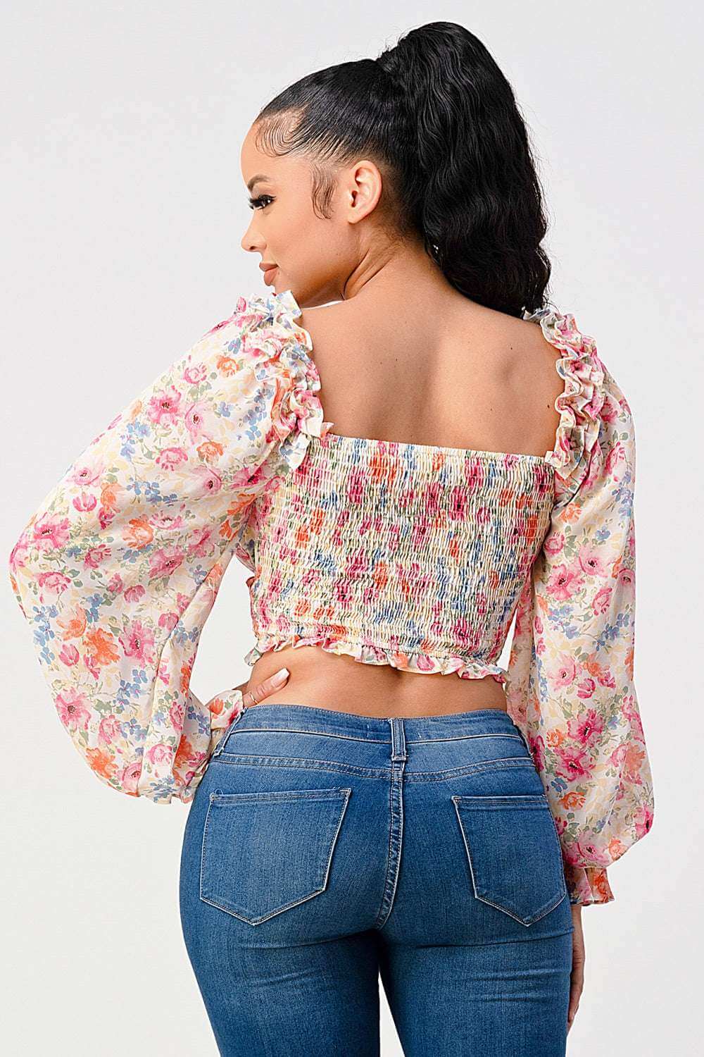 Chic Floral Sweetheart Smocked Body Blouse Top - The Diva Goddess