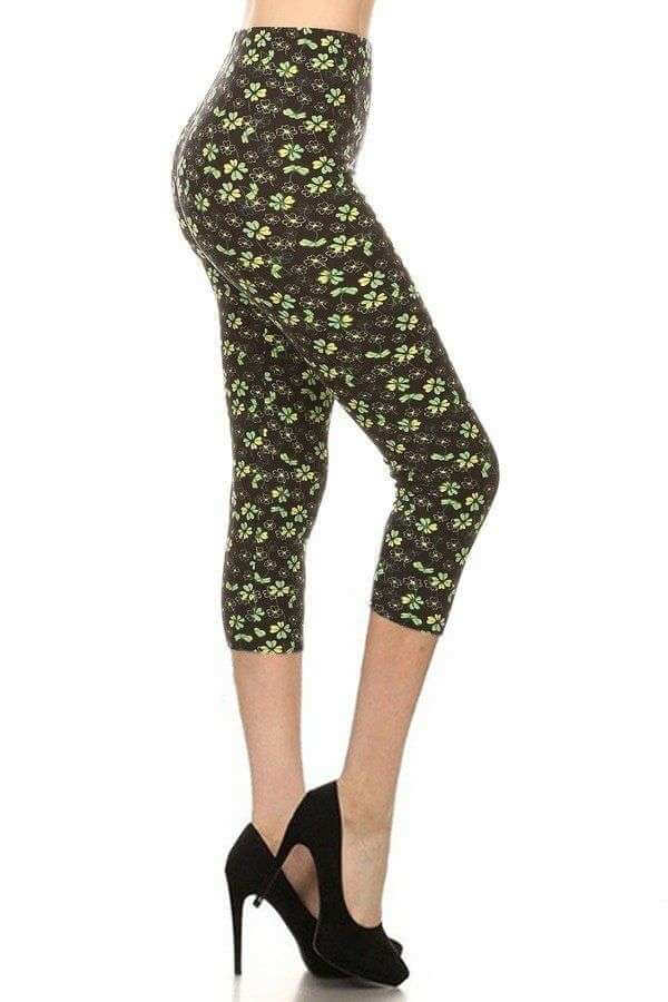 Clover Print, High Rise, Fitted Capri Leggings - The Diva Goddess