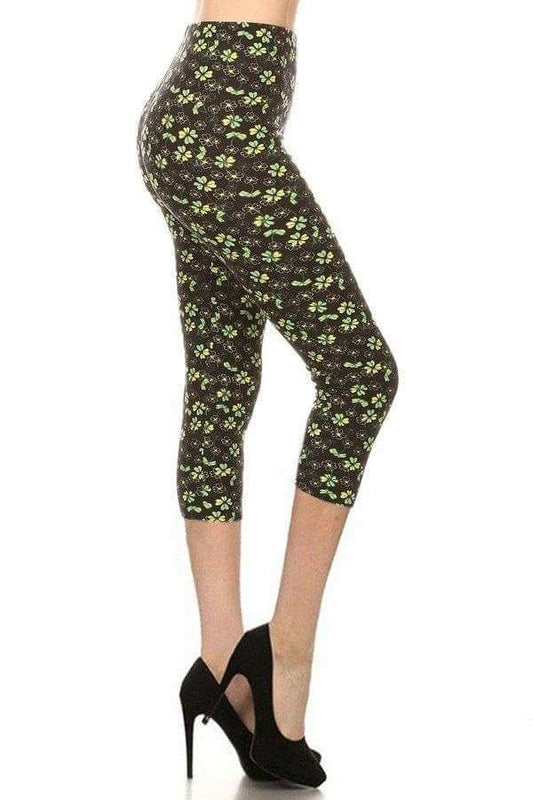 Clover Print, High Rise, Fitted Capri Leggings - The Diva Goddess