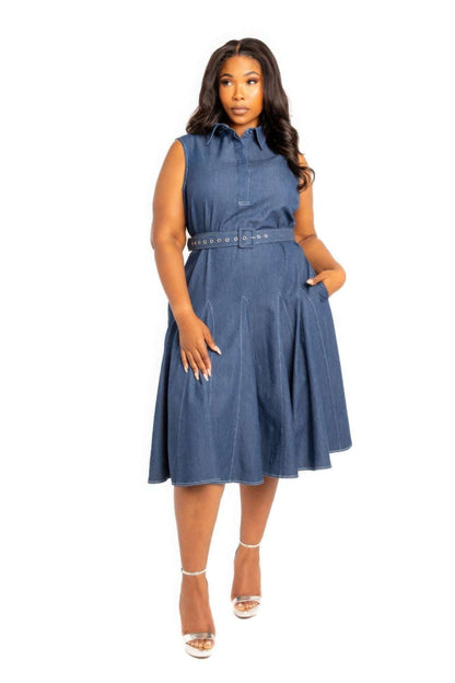 Contrast stitch washed denim shirt dress with belt - The Diva Goddess