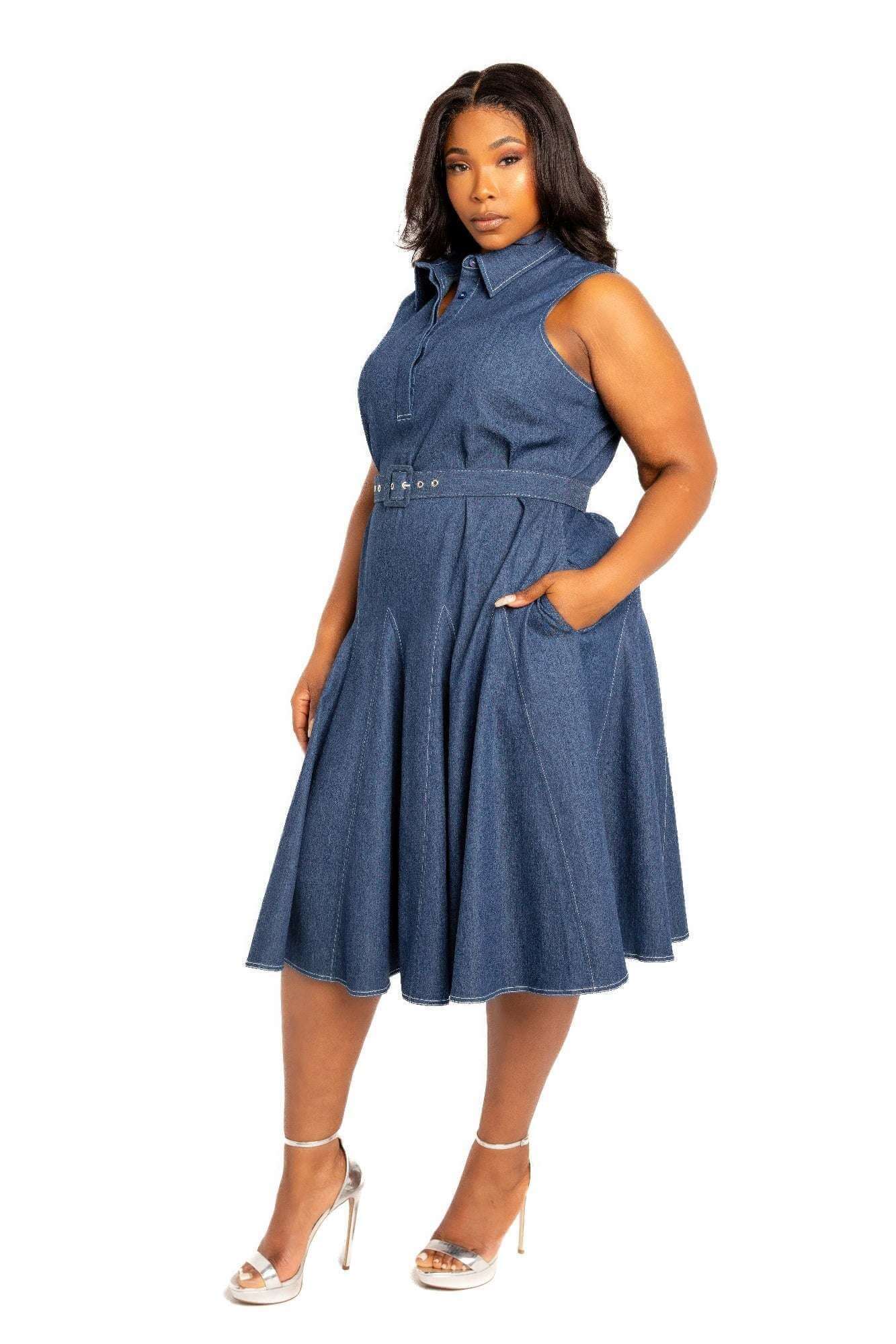 Contrast stitch washed denim shirt dress with belt - The Diva Goddess