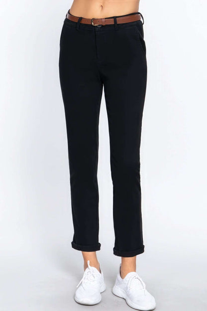 Cotton-span Twill Belted Long Pants - The Diva Goddess