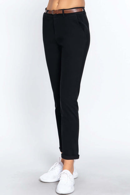 Cotton-span Twill Belted Long Pants - The Diva Goddess