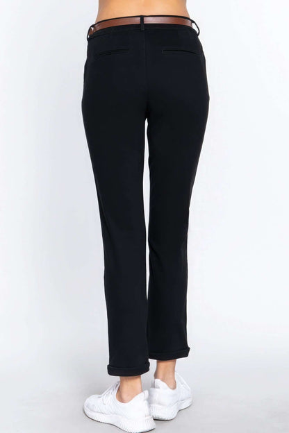 Cotton-span Twill Belted Long Pants - The Diva Goddess