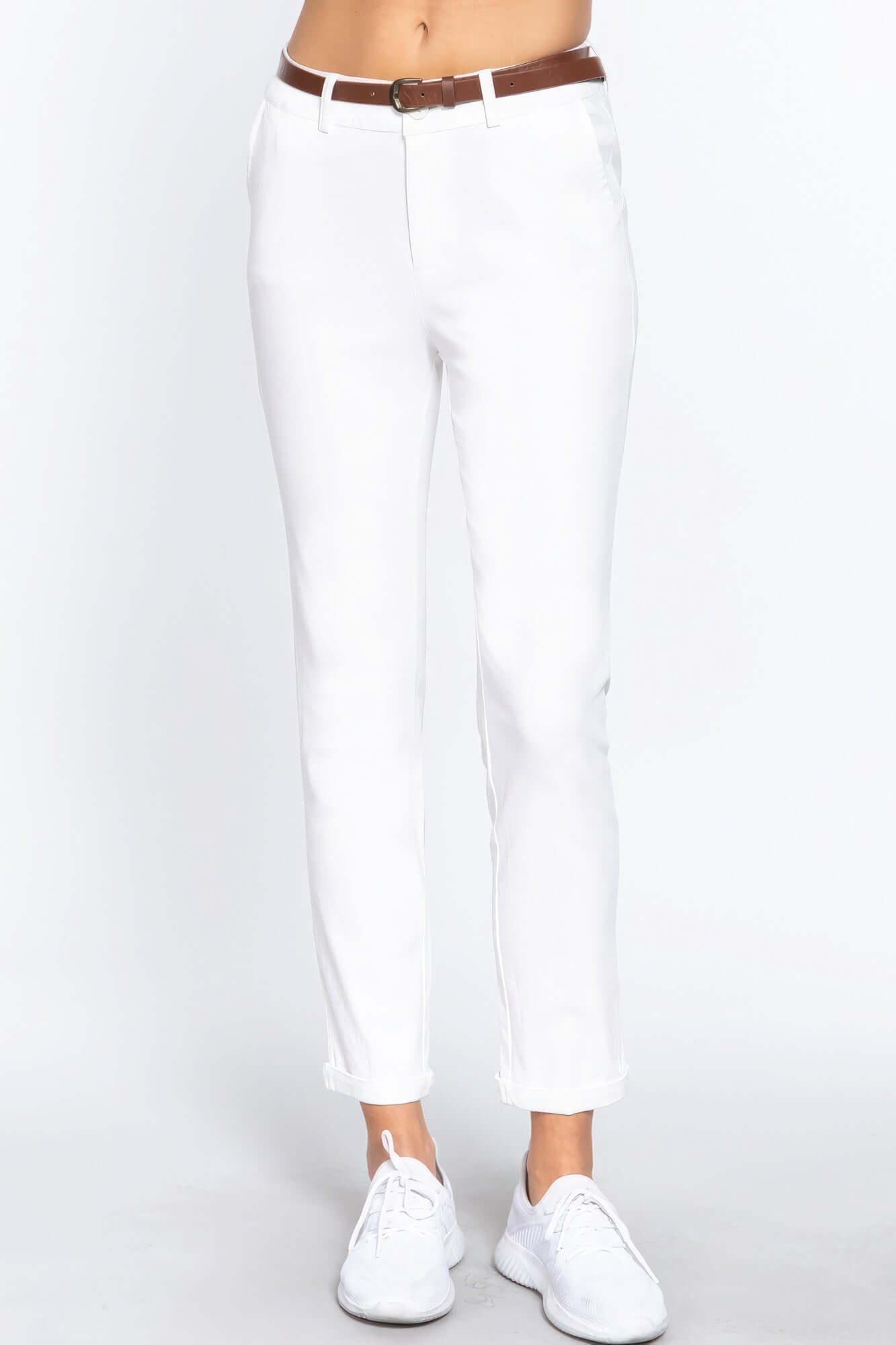 Cotton-span Twill Belted Long Pants - The Diva Goddess