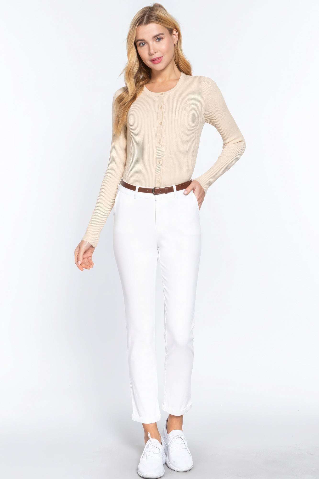 Cotton-span Twill Belted Long Pants - The Diva Goddess