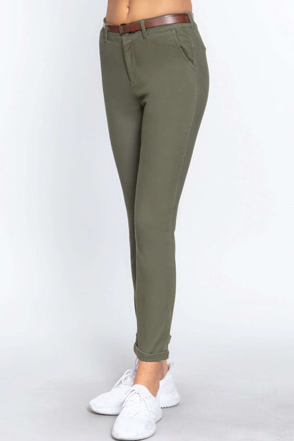 Cotton-span Twill Belted Long Pants - The Diva Goddess