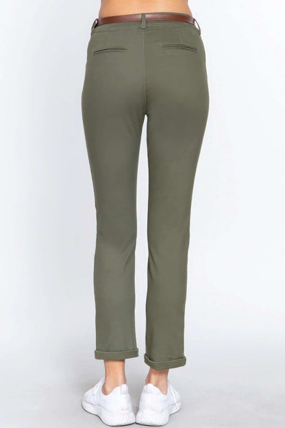 Cotton-span Twill Belted Long Pants - The Diva Goddess