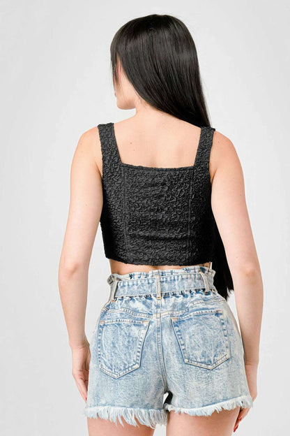 Crinkle Stretch Knit Sweetheart Hooked Bustier Cropped Top - The Diva Goddess