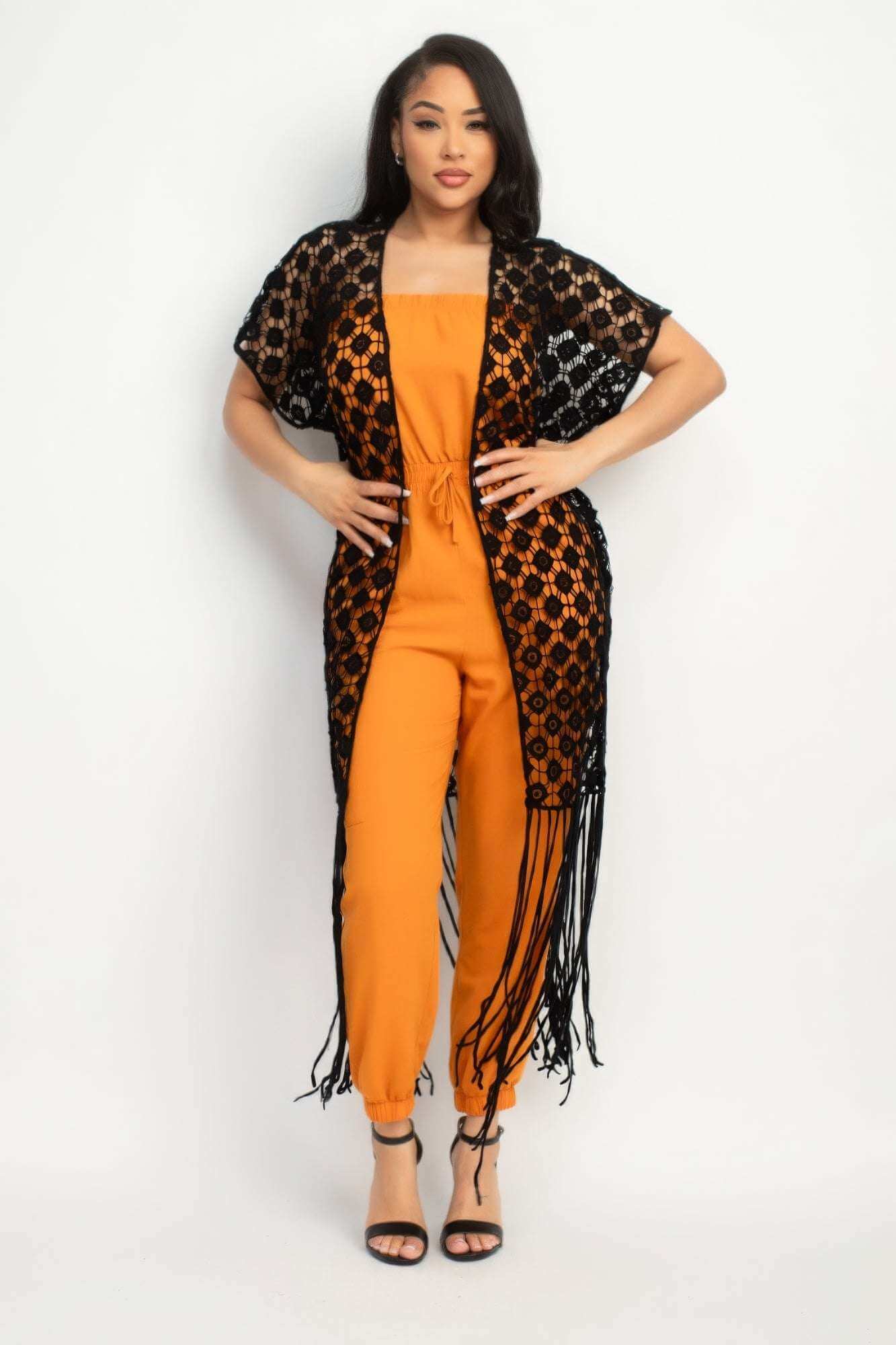 Crocheted Open-front Fringe Kimono - The Diva Goddess