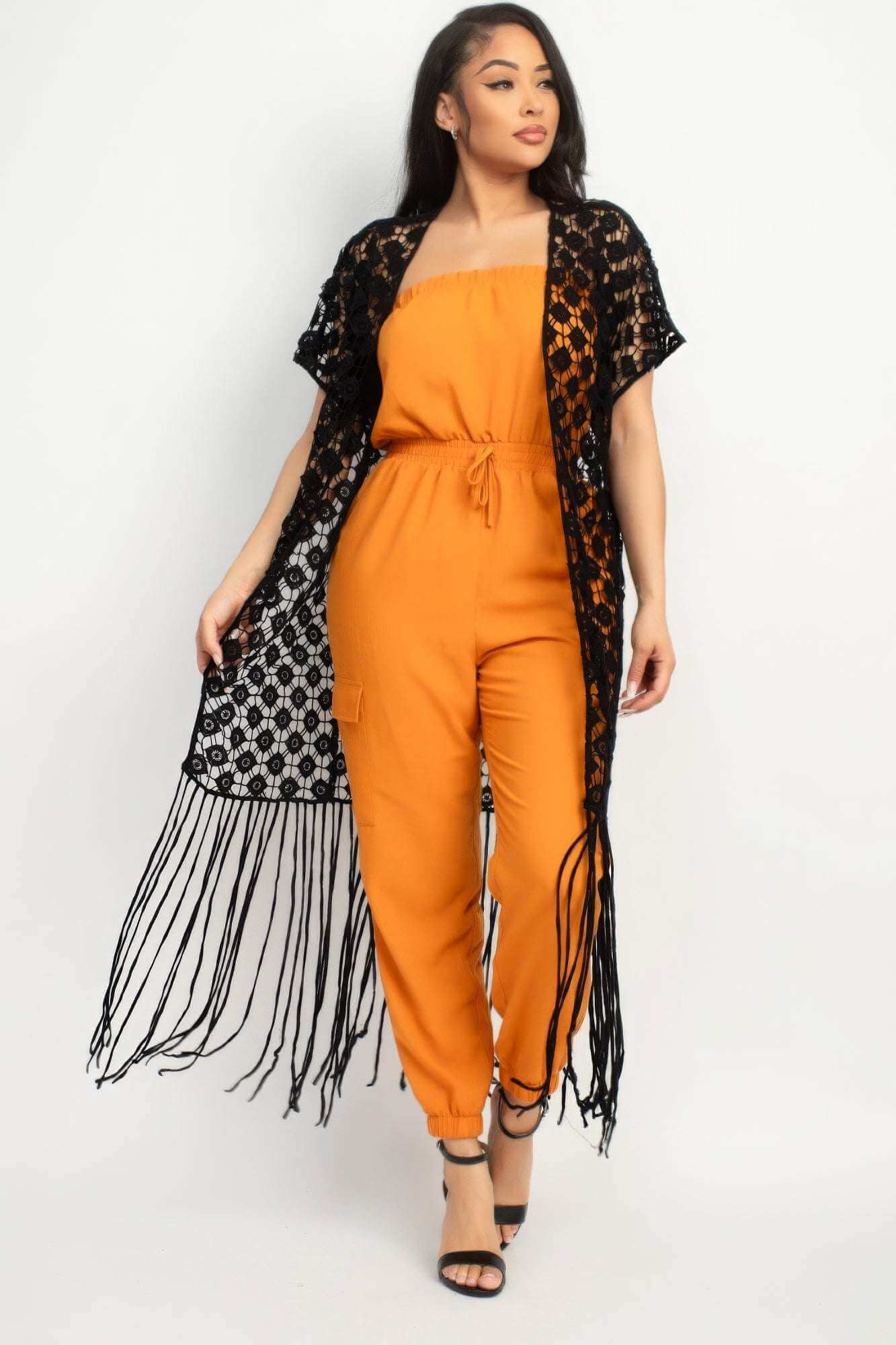 Crocheted Open-front Fringe Kimono - The Diva Goddess