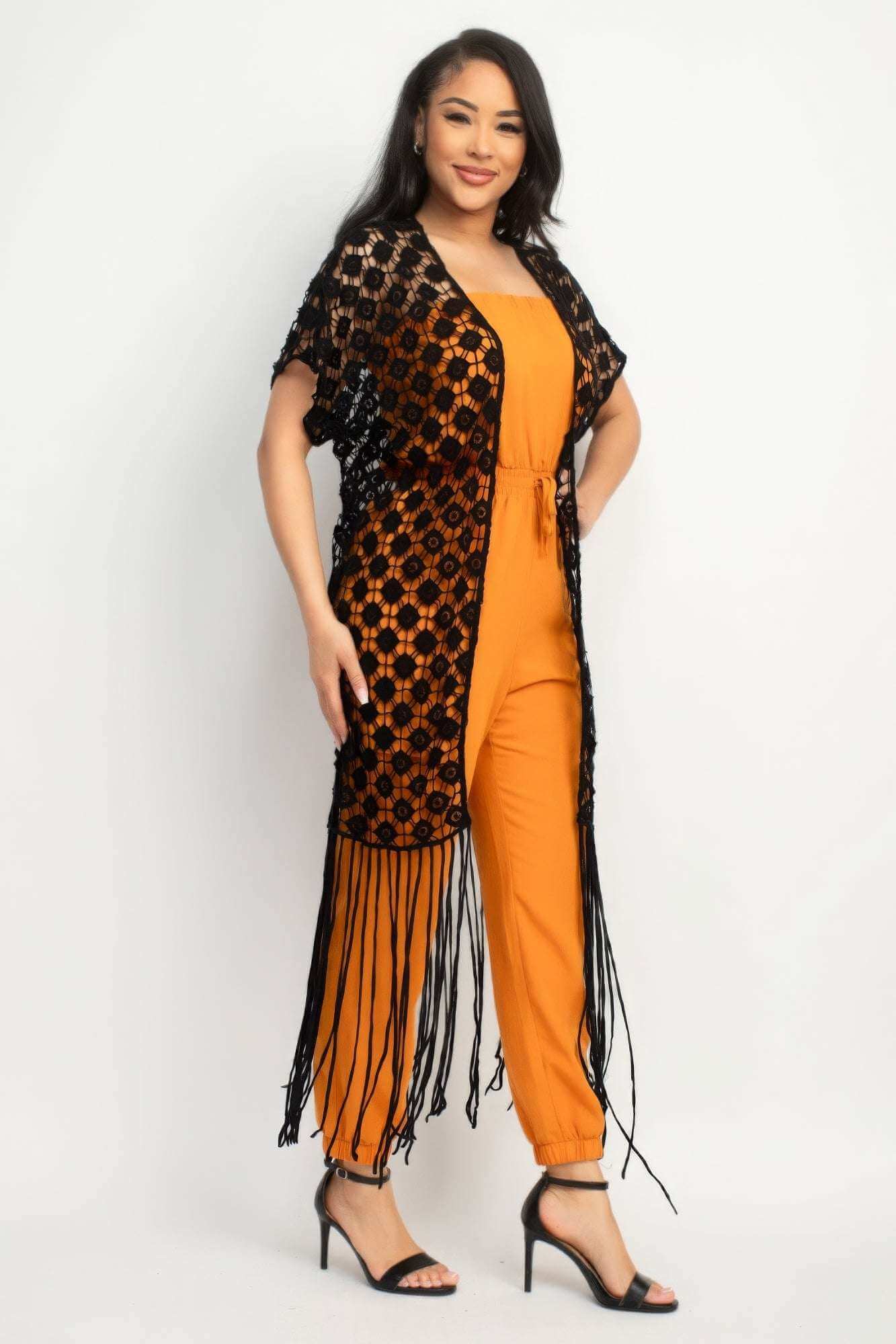 Crocheted Open-front Fringe Kimono - The Diva Goddess