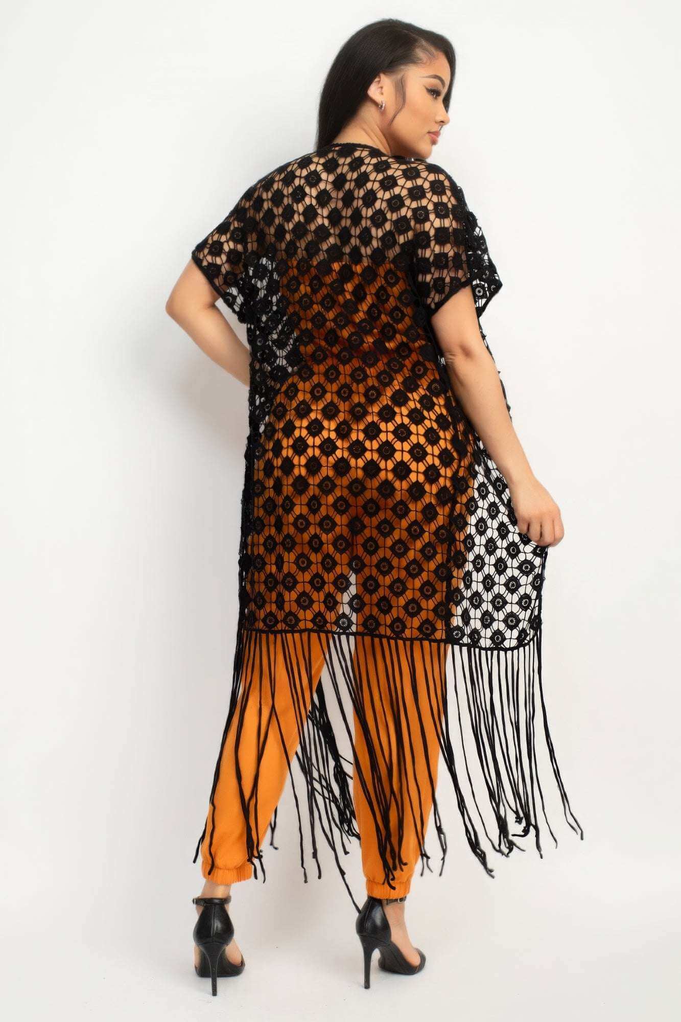 Crocheted Open-front Fringe Kimono - The Diva Goddess