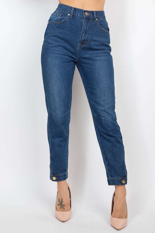 Cuffed-button Mom Jeans - The Diva Goddess