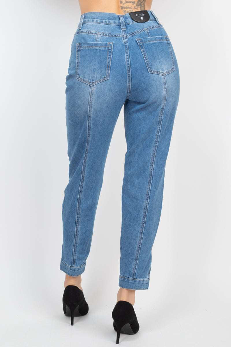 Cuffed-button Mom Jeans - The Diva Goddess