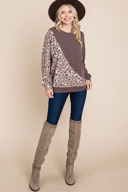 Animal French Terry Brush Contrast Print Pullover - The Diva Goddess