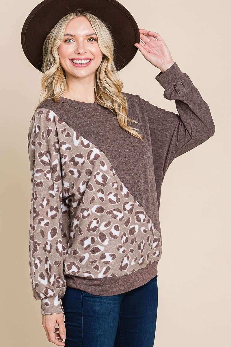 Animal French Terry Brush Contrast Print Pullover - The Diva Goddess