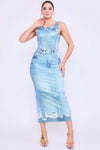 Denim Print Midi Dress - The Diva Goddess