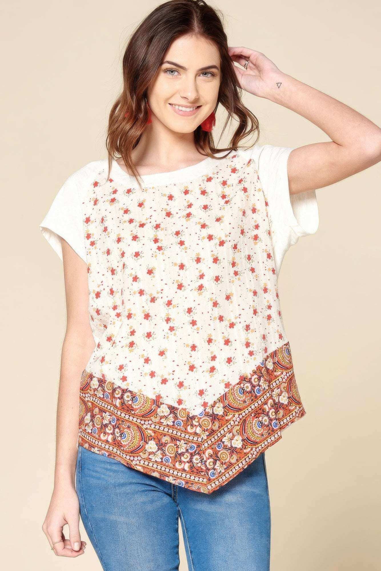 Ditsy Floral Border Printed Loose-fit Tee - The Diva Goddess