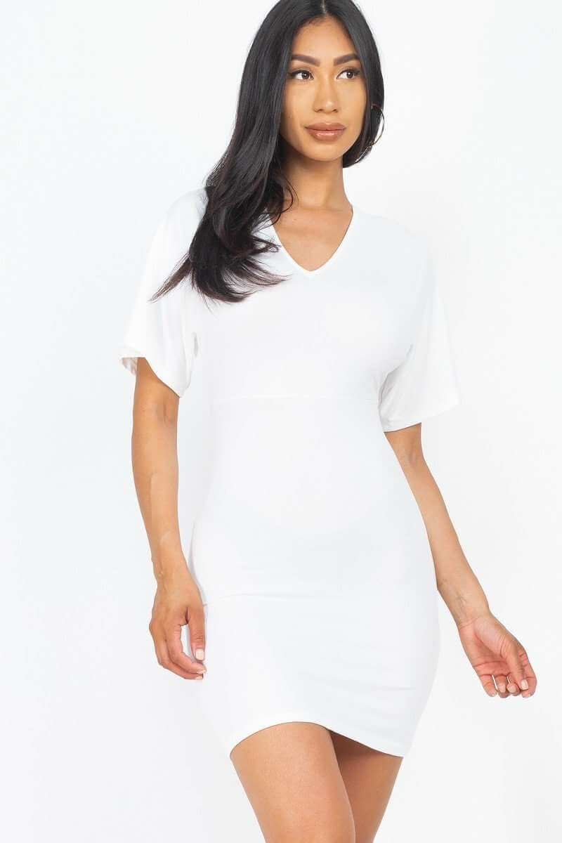 Dolman Sleeves Solid Mini Dress - The Diva Goddess