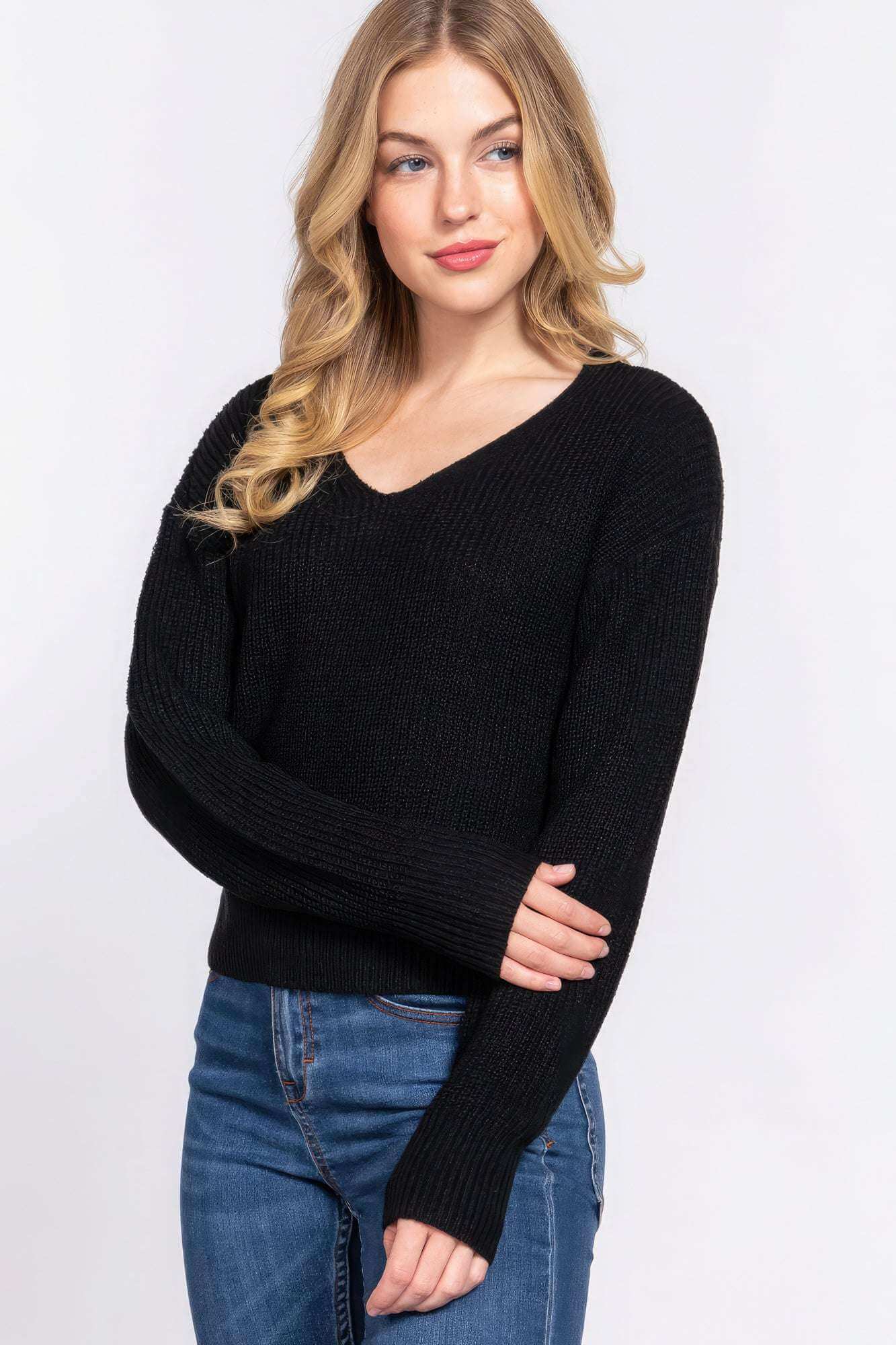 Dolman Slv Strappy Open Back Sweater - The Diva Goddess