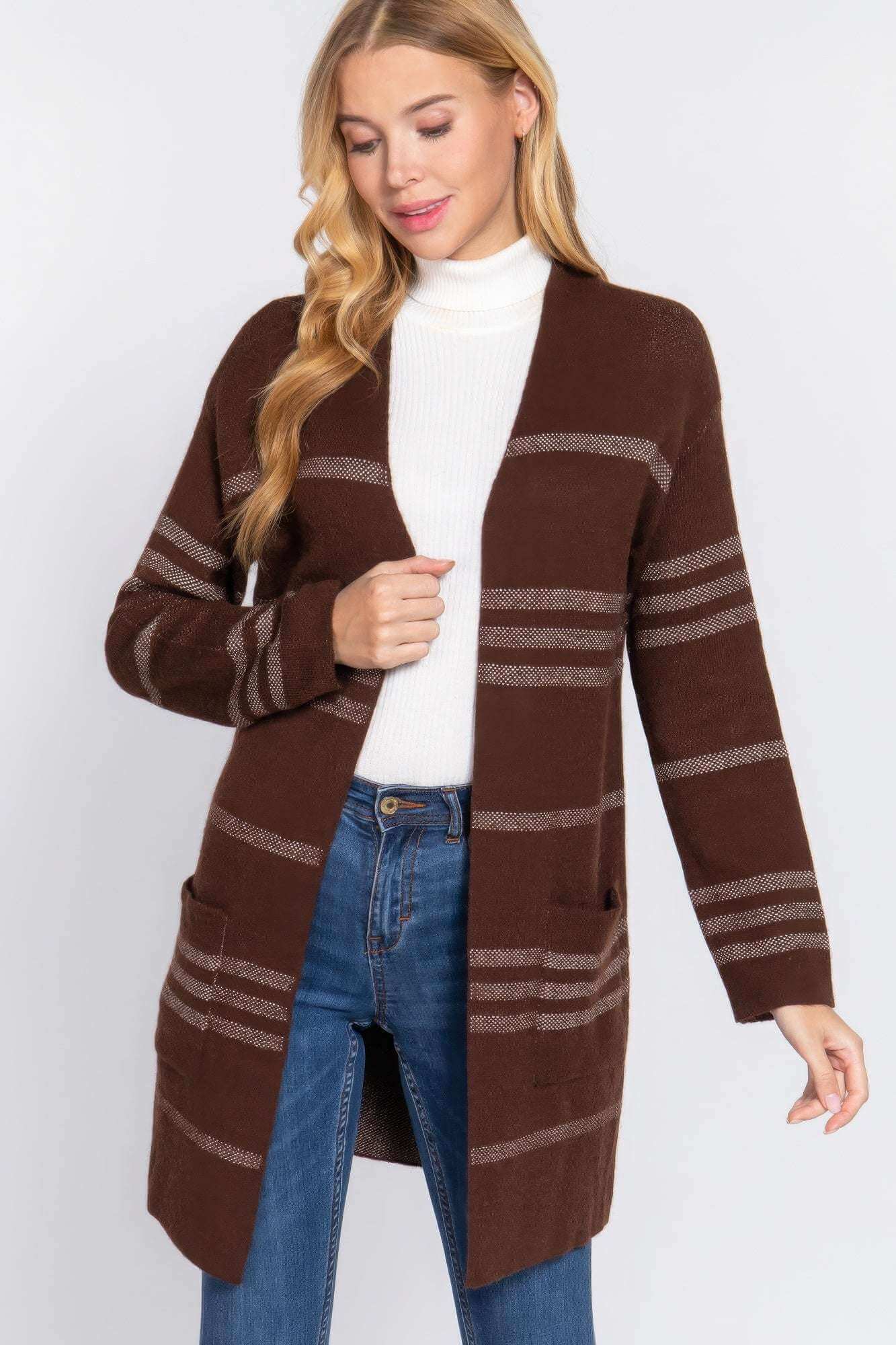 Dolman Slv Stripe Open Sweater Cardigan - The Diva Goddess