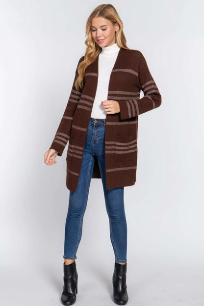 Dolman Slv Stripe Open Sweater Cardigan - The Diva Goddess