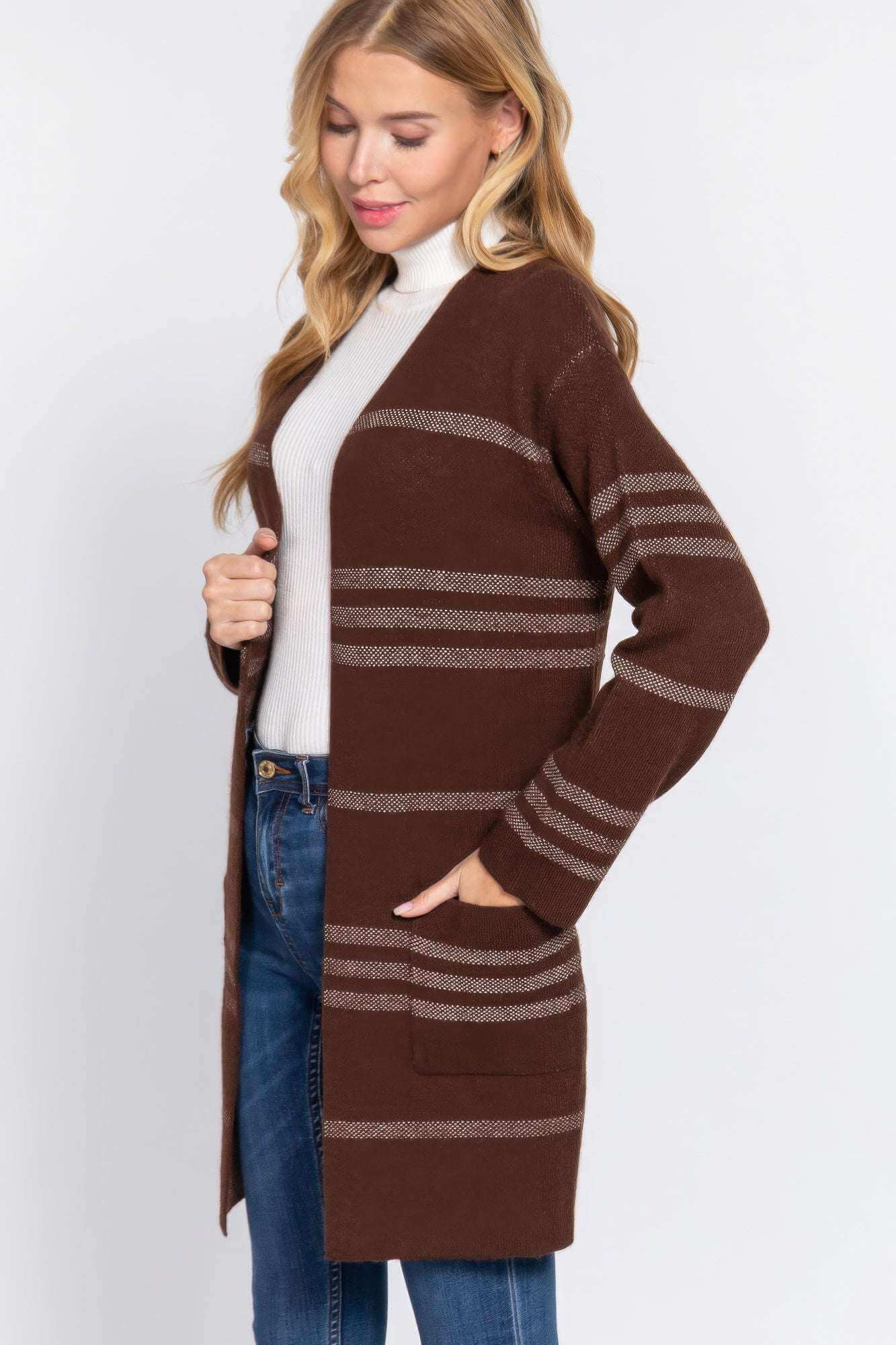 Dolman Slv Stripe Open Sweater Cardigan - The Diva Goddess