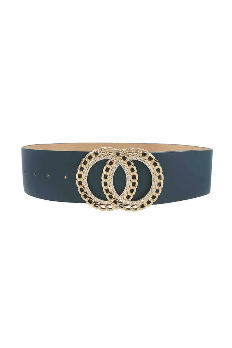 Double Circle Chain And Rhinestone Trim Design Belt - The Diva Goddess