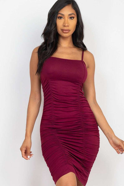 Double Ruched Front And Ruched Back Detail Mini Dress - The Diva Goddess