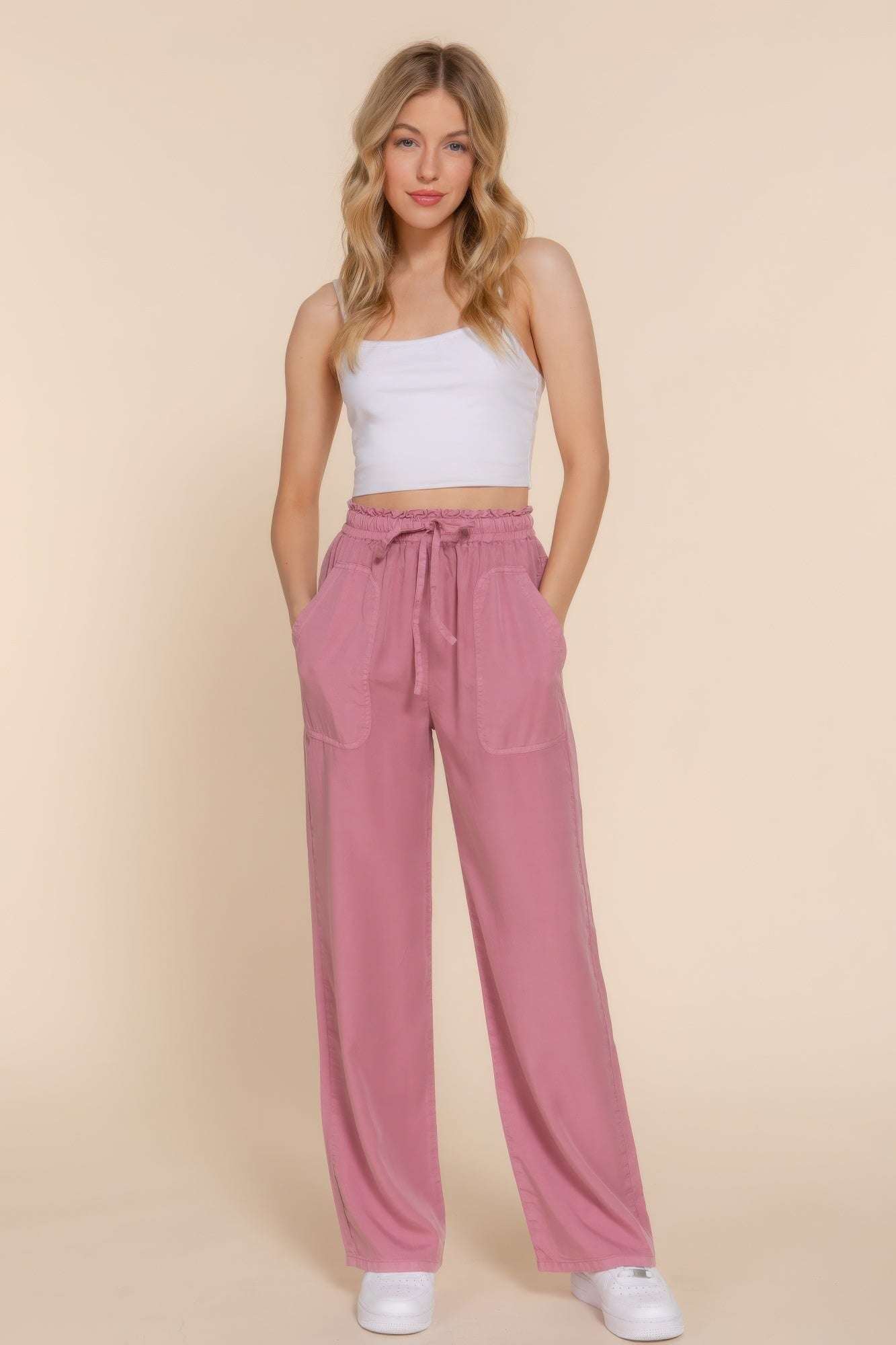 Elastic Waist Tencel Long Pants - The Diva Goddess