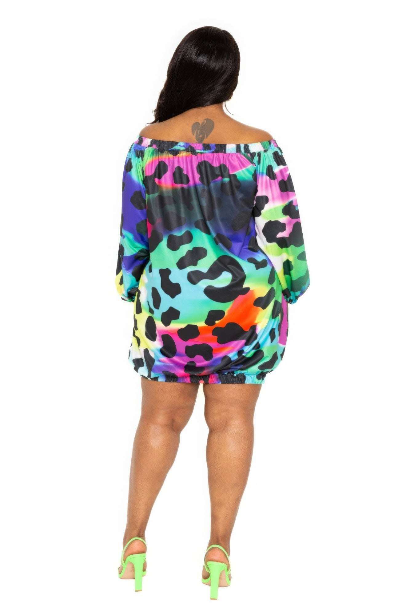 Electric leopard off shoulder bubble mini dress - The Diva Goddess