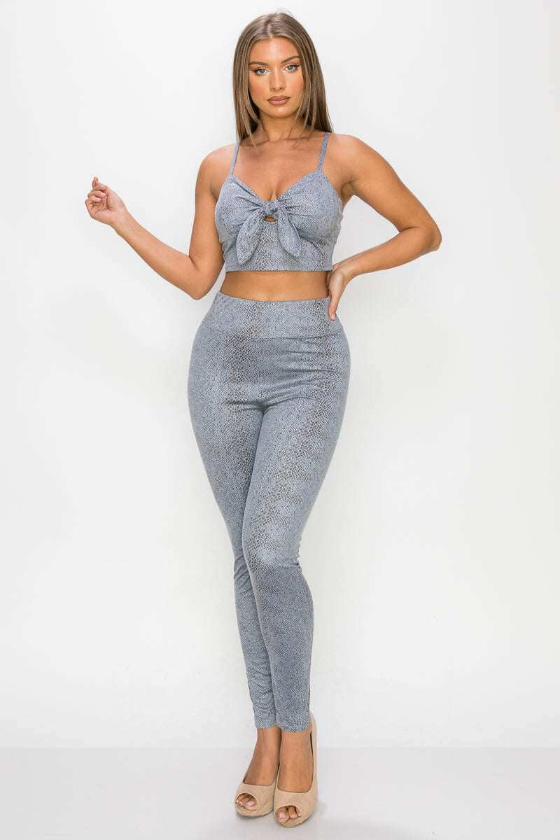 Embossed Snake Print Top And Leggings Set - The Diva Goddess