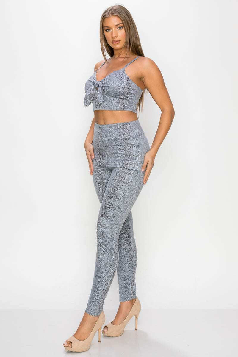 Embossed Snake Print Top And Leggings Set - The Diva Goddess