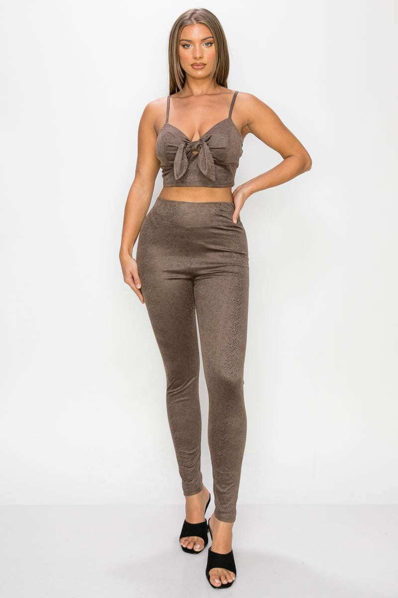 Embossed Snake Print Top And Leggings Set - The Diva Goddess